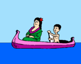 Desenho Mãe e filho em canoa pintado por SARAH