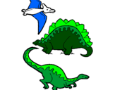 Desenho Três classes de dinossauros pintado por bernardo