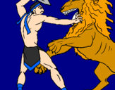 Desenho Gladiador contra leão pintado por Larinha