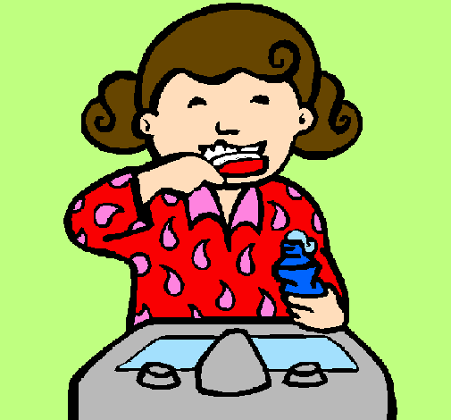 Desenho Menina a lavar os dentes pintado por anónimo