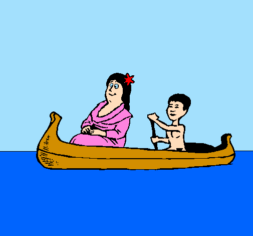 Mãe e filho em canoa