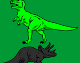 Desenho Tricerátopo e tiranossauro rex pintado por NICOLAS PINHEIRO