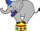 Desenho Elefante em cima de uma bola pintado por p