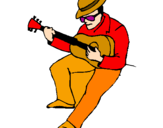 Desenho Guitarrista com chapéu pintado por Bruno