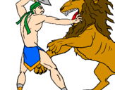 Desenho Gladiador contra leão pintado por jjjj