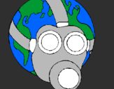 Desenho Terra com máscara de gás pintado por nataly