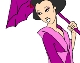 Desenho Geisha com chapéu de chuva pintado por thaysa kelly de cavalho p