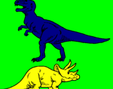 Desenho Tricerátopo e tiranossauro rex pintado por caleb