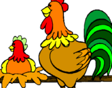 Desenho Galo e galinha pintado por  galinheiro