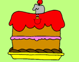Desenho Bolo de aniversário pintado por coruja e rato