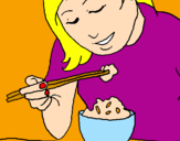Desenho A comer arroz pintado por Karliene