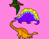Desenho Três classes de dinossauros pintado por pedro e lulu