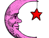 Desenho Lua e estrela pintado por estrelado