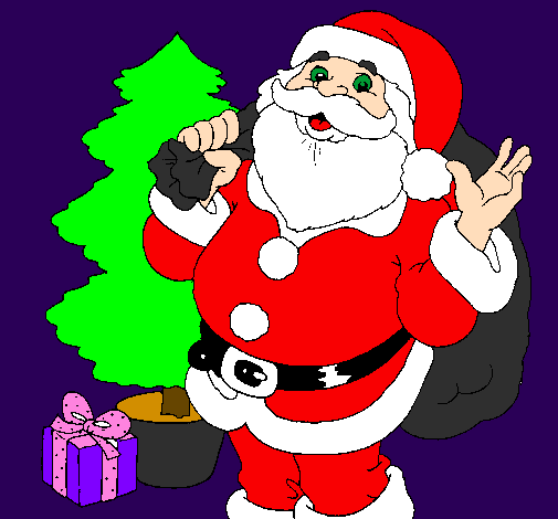 Santa Claus e uma árvore de natal