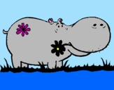 Desenho Hipopótamo com flores pintado por Patricia