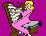 Desenho Mulher a tocar harpa pintado por Helen