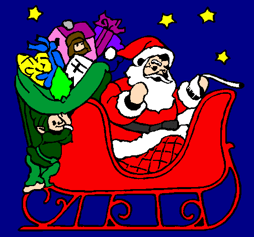 Desenho Pai Natal no seu trenó pintado por Eloisa Checo melger