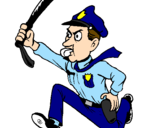 Desenho Polícia a correr pintado por policia
