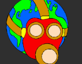 Desenho Terra com máscara de gás pintado por maisa