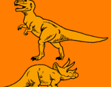 Desenho Tricerátopo e tiranossauro rex pintado por Davi Bianchini