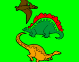 Desenho Três classes de dinossauros pintado por dnossauro