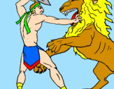 Desenho Gladiador contra leão pintado por AZULZINHO