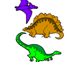Desenho Três classes de dinossauros pintado por Lizmeire
