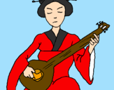 Desenho Geisha a tocar alaúde pintado por palloma