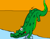 Desenho Crocodilo a entrar na água pintado por jacaré