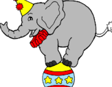 Desenho Elefante em cima de uma bola pintado por aew