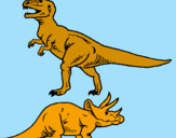 Desenho Tricerátopo e tiranossauro rex pintado por junior
