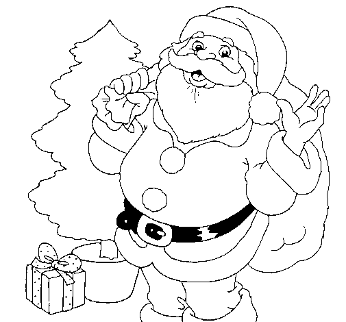Desenho de Santa Claus e uma árvore de natal pintado e colorido por Usuário  não registrado o dia 07 de Dezembro do 2009
