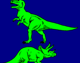 Desenho Tricerátopo e tiranossauro rex pintado por LAURA
