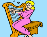 Desenho Mulher a tocar harpa pintado por andrezza cristina