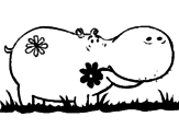 Desenho Hipopótamo com flores pintado por j