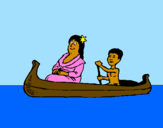 Desenho Mãe e filho em canoa pintado por andre