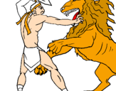 Desenho Gladiador contra leão pintado por matador