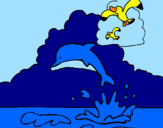 Desenho Golfinho e gaviota pintado por gabryell