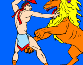 Desenho Gladiador contra leão pintado por jhonatan