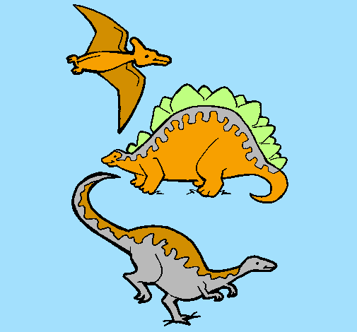 Desenho Três classes de dinossauros pintado por 123