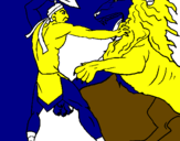 Desenho Gladiador contra leão pintado por cauavvv