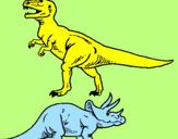 Desenho Tricerátopo e tiranossauro rex pintado por JOAO PEDRO