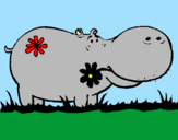 Desenho Hipopótamo com flores pintado por lala