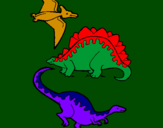 Desenho Três classes de dinossauros pintado por maria fer