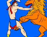 Desenho Gladiador contra leão pintado por Eduarda Schultz