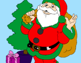 Desenho Santa Claus e uma árvore de natal pintado por isa