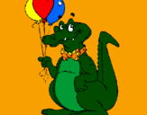Desenho Crocodilo com balões pintado por Vanessa