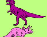 Desenho Tricerátopo e tiranossauro rex pintado por João Vitor Carvalho