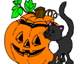 Desenho Abóbora e gato pintado por laura