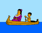 Desenho Mãe e filho em canoa pintado por danyzinha